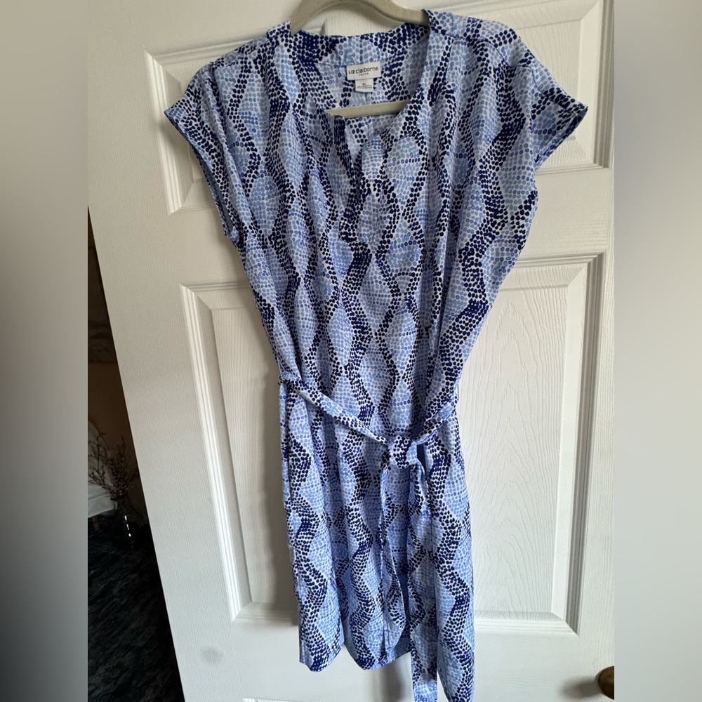 Liz Claiborne Blue and White Wrap Sundress with Cap Sleeves